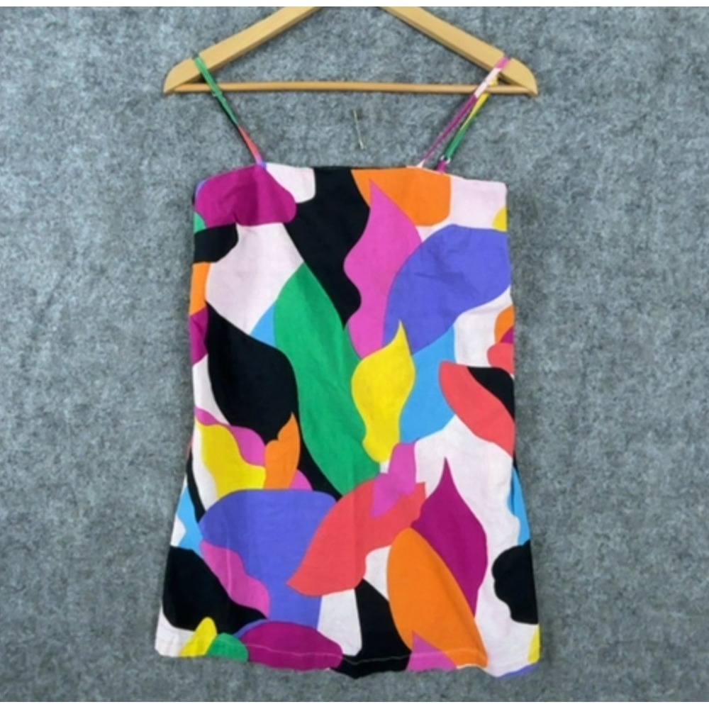 A New Day Mini Cami Dress Womens XS Bright Colors Abstract Linen Artsy Funky
